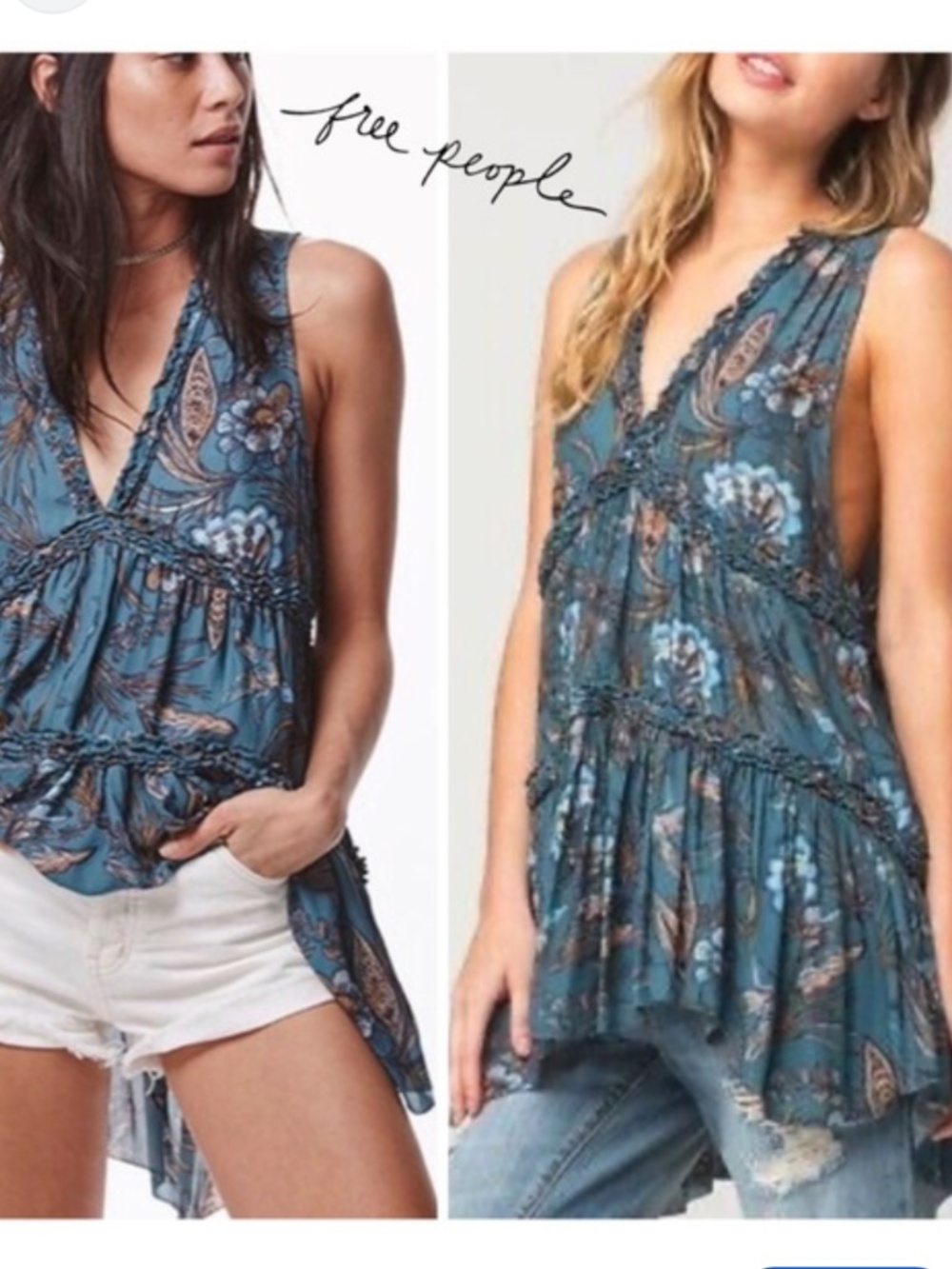 Free People Floral Tunic Blouse Ruffle Boho M